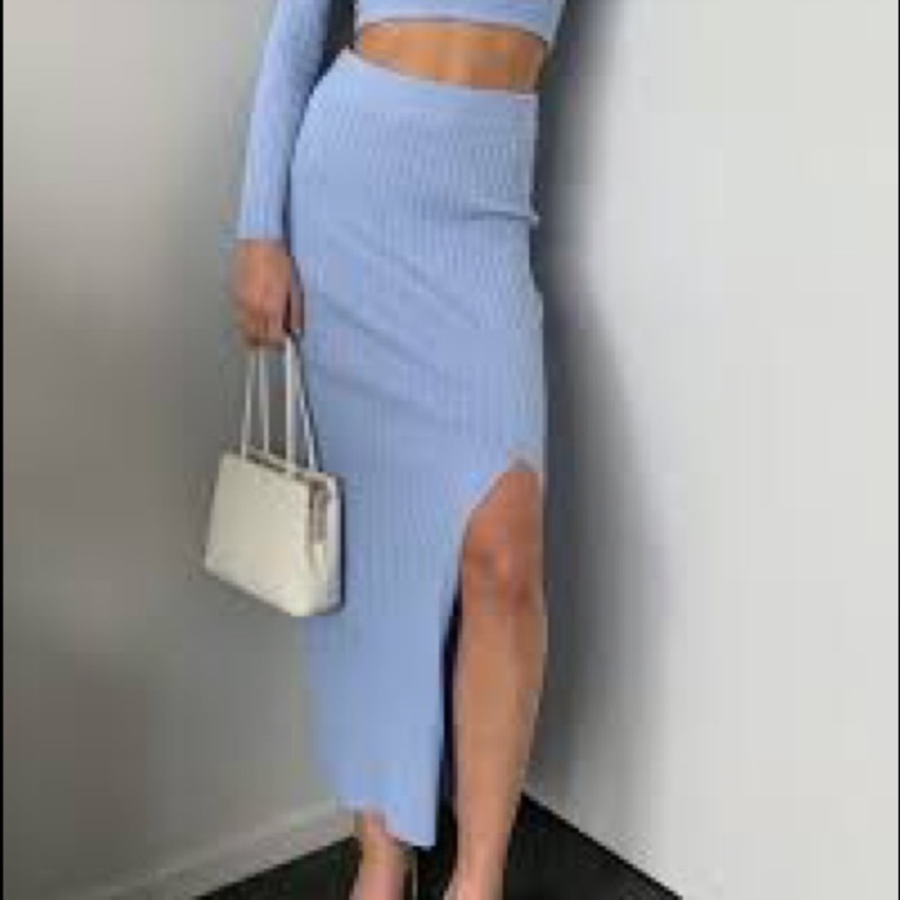 Knit Ribbed Split Midi Skirt